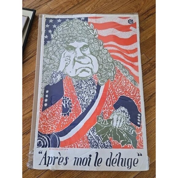 1974 Walter Iler (1889-1982) Nixon Print "Apres Moi Le Deluge" RARE POSTER READ - Picture 3 of 10